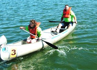 A boat actively racing